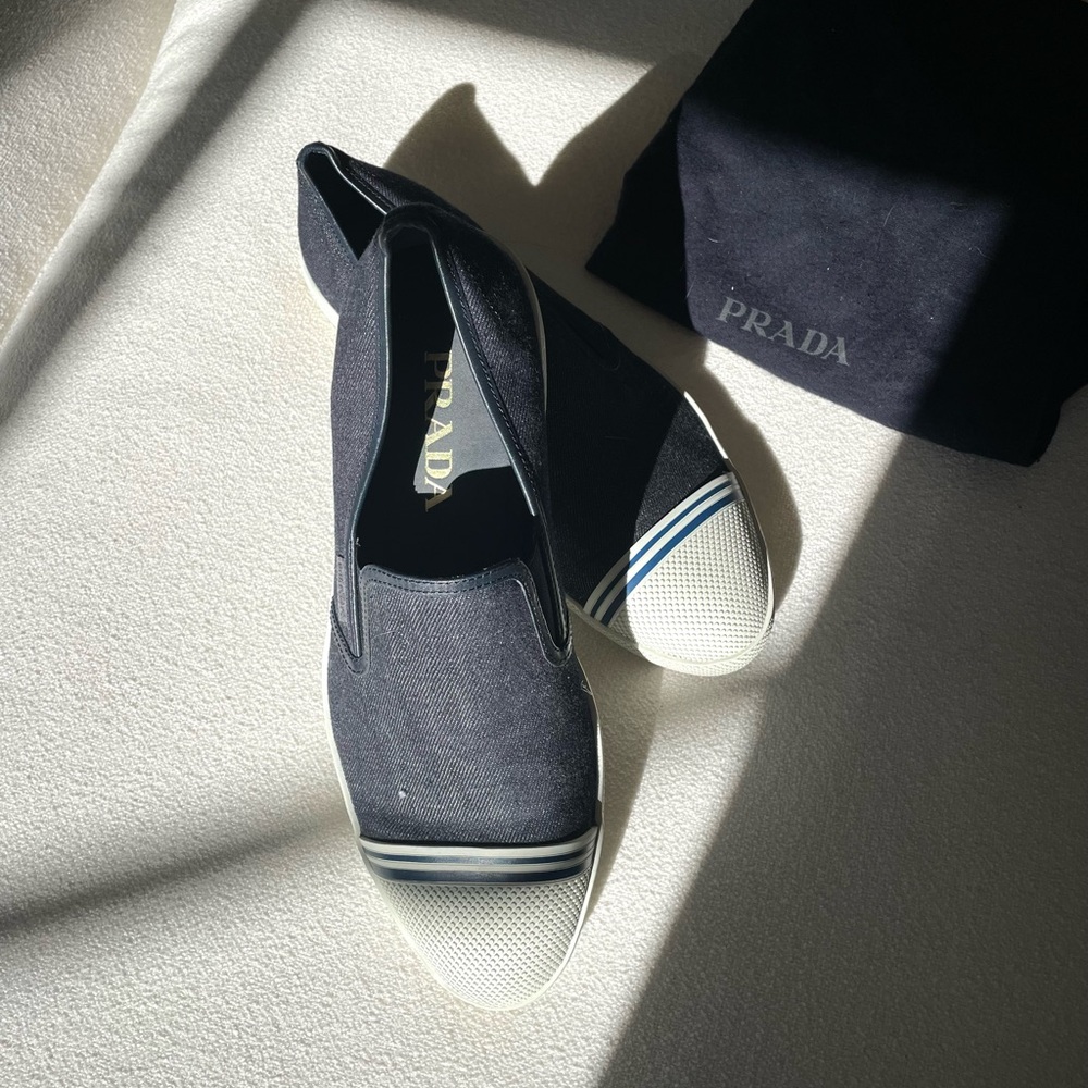 Prada Men’s Denim Navy Blue Loafers Slip-On Sneakers